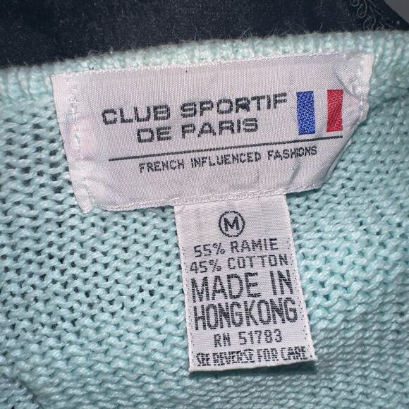 Vtg Club Sportif De Paris Pullover Sweater Size M Baby Blue V Neck Button Detail - Picture 9 of 11